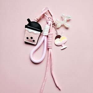 Pink Cute Bubble Tea Keychain Charm